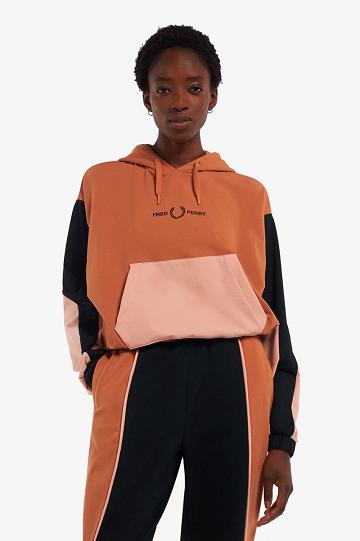 Bronze Fred Perry Colour Block Hooded Women's Sweatshirts | PH 2001CTVE